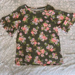 Floral Tee with Ruffle Sleeves